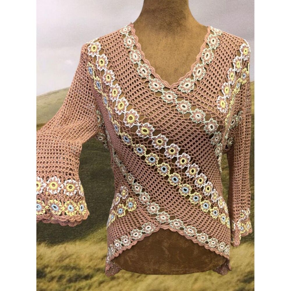 Y2K Vintage Fairy Festival Rave Crochet Bamboo Blend Top